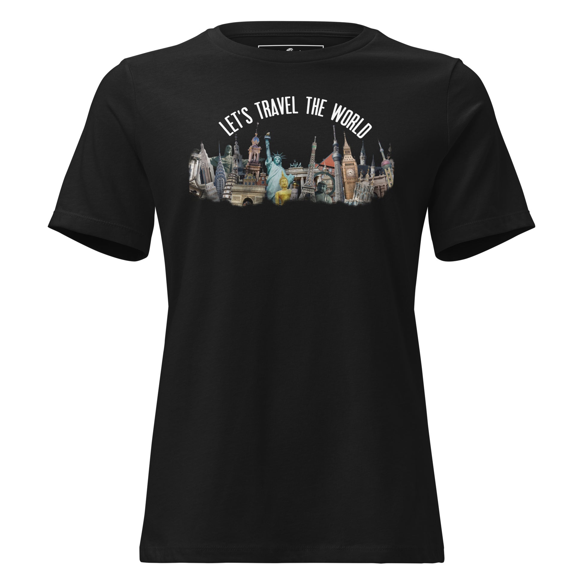 Let’s Travel The World Landmarks Black Motivational Women’s T-Shirt