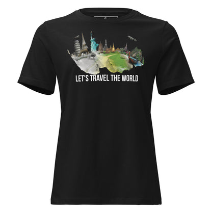 Let’s Travel The World Scenic Landmarks Black Motivational Women’s T-Shirt
