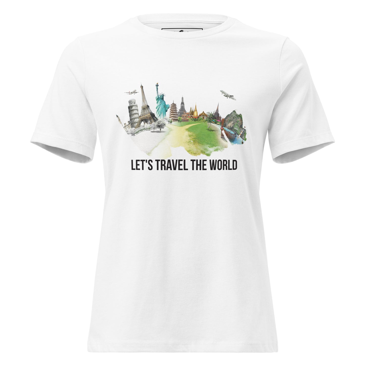 Let’s Travel The World Scenic Landmarks White Motivational Women’s T-Shirt