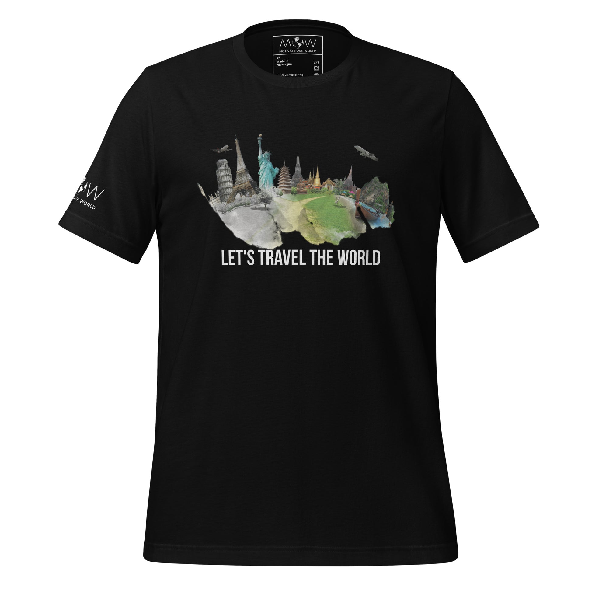 "Let's Travel the World" Men's Motivational BlackT-Shirt