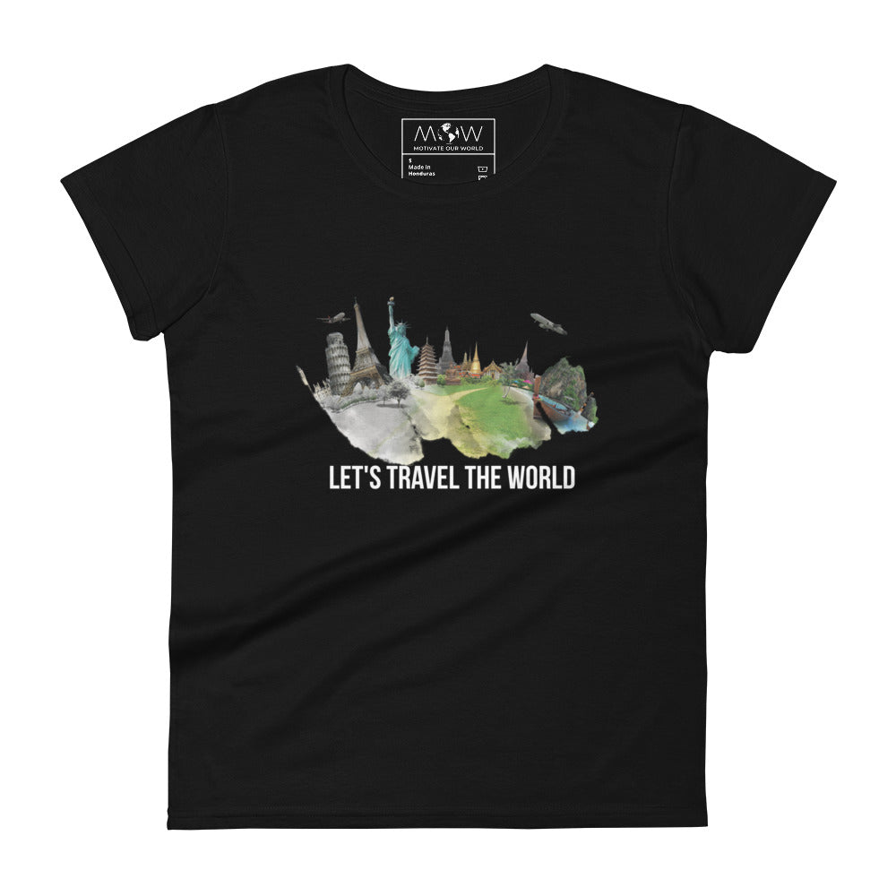 Let’s Travel the World Women’s Motivational Black T-Shirt
