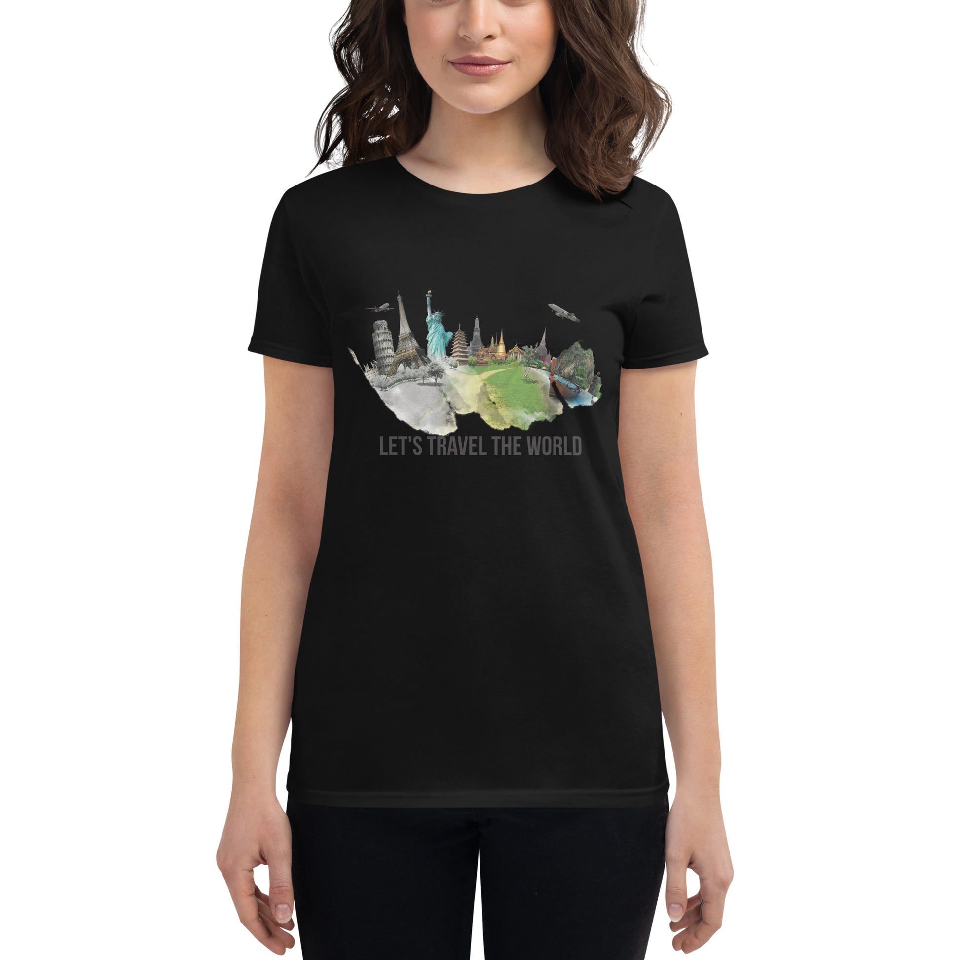 Let’s Travel the World Women’s Motivational Black T-Shirt