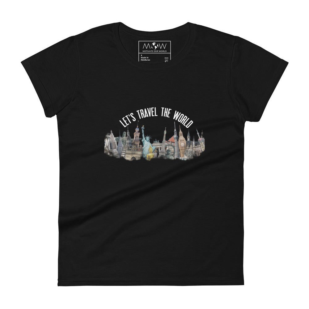 Let’s Travel the World Women’s Motivational Black T-Shirt