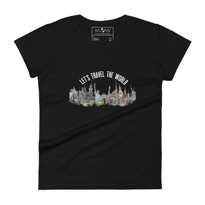 Let’s Travel the World Women’s Motivational Black T-Shirt