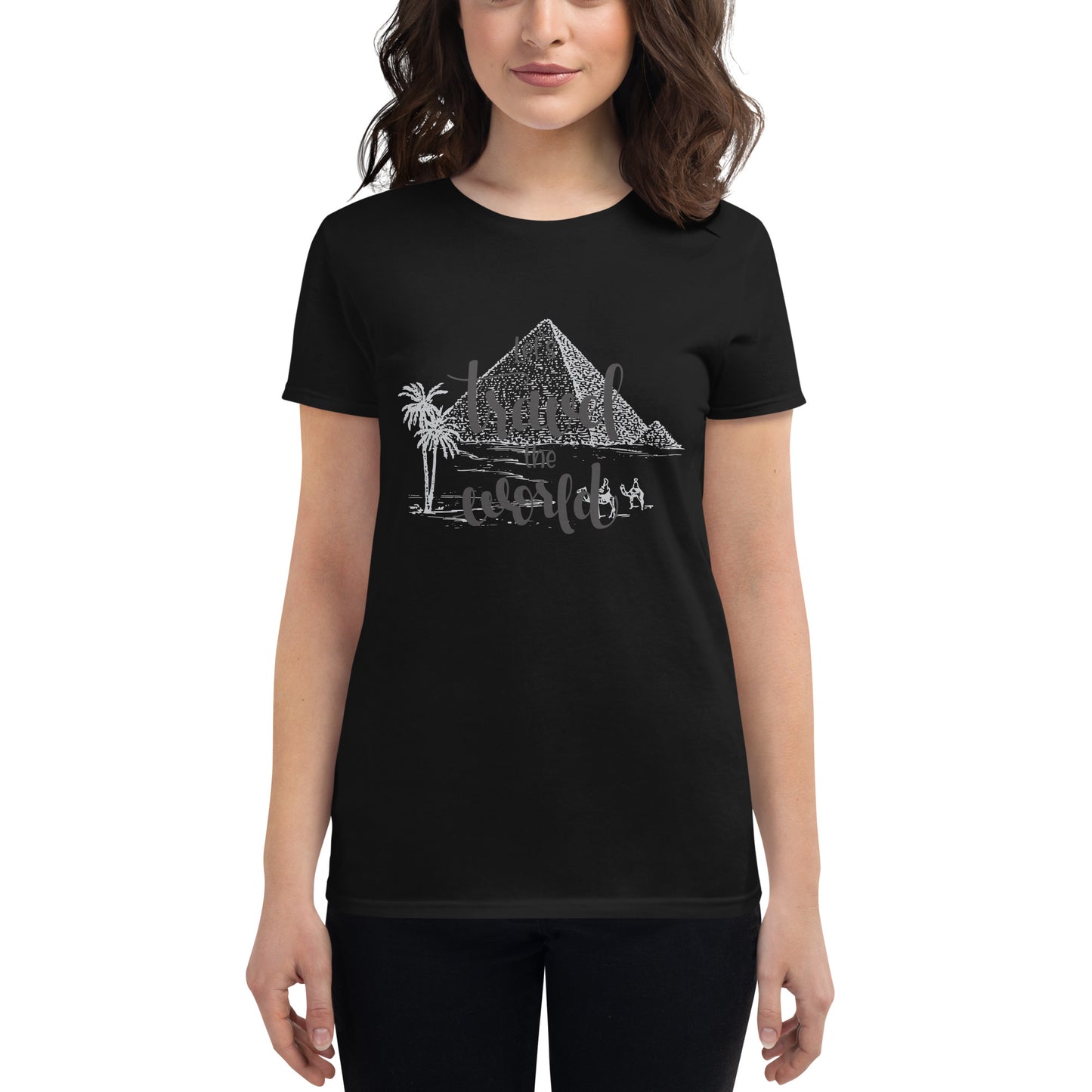 Let’s Travel the World Women’s Motivational Black T-Shirt