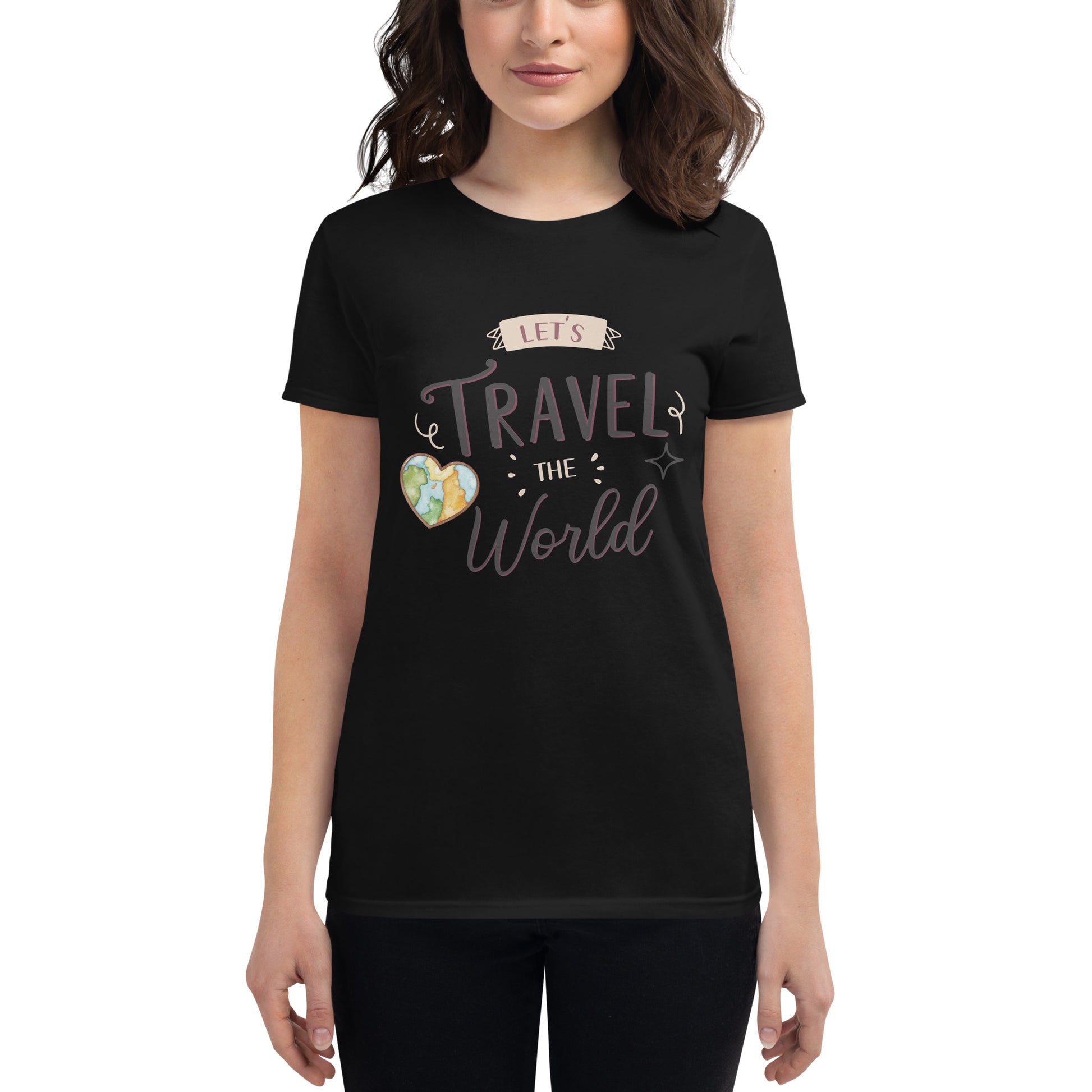 Let’s Travel the World Women’s Motivational Black T-Shirt
