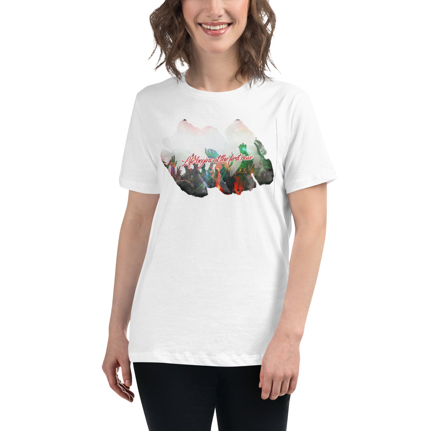 Life Begins at White Motivational Women’s T-Shirt Lifestyle