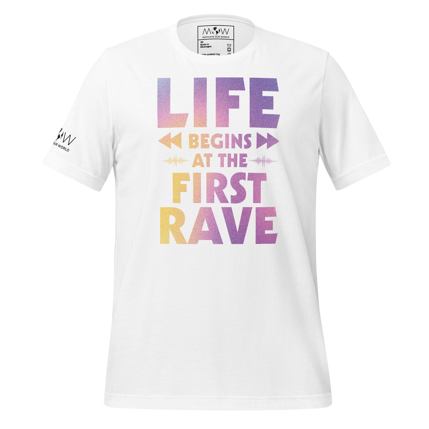 Life Begins at the First Rave – Gradient Energy Edition White Motivational Men's T-Shirt