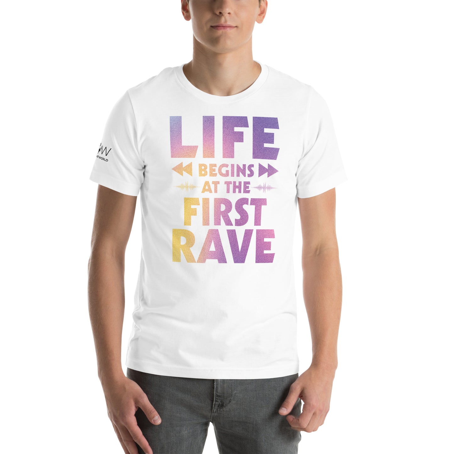 Life Begins at the First Rave – Gradient Energy Edition White Motivational Men's T-Shirt