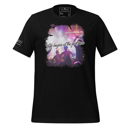 Life Begins at the First Rave – Party Edition Black Motivational Men's T-Shirt