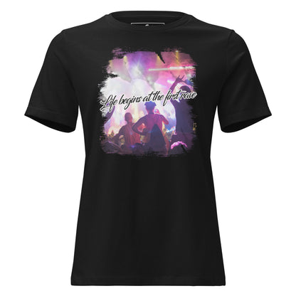 Life Begins at the First Rave – Party Edition Black Motivational Women’s T-Shirt