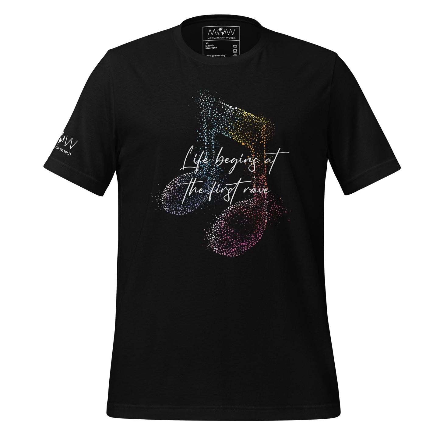 Life Begins at the First Rave – Vibrant Notes Edition Black Motivational Men's T-Shirt