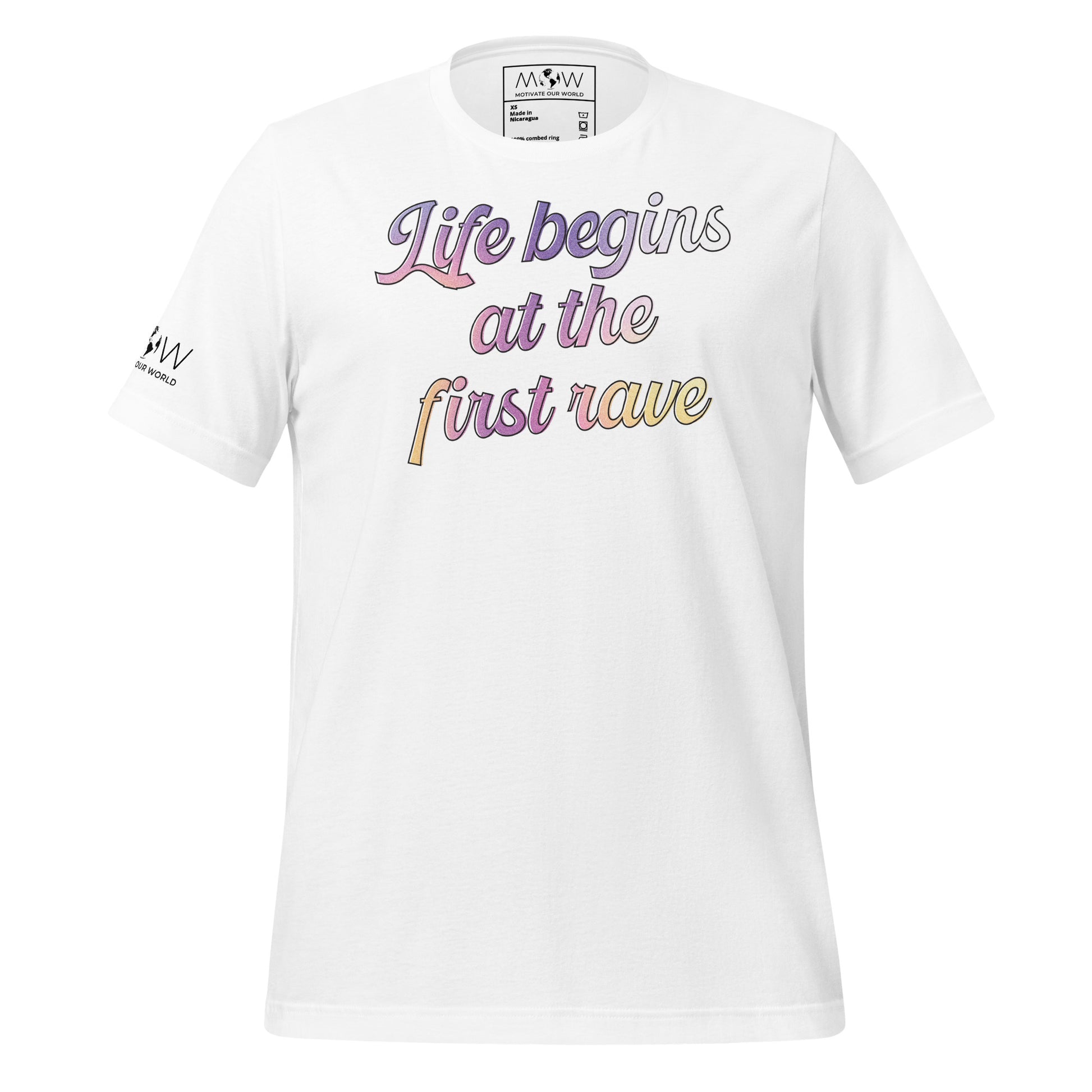 Life Begins at the First Rave White Motivational Men's T-Shirt