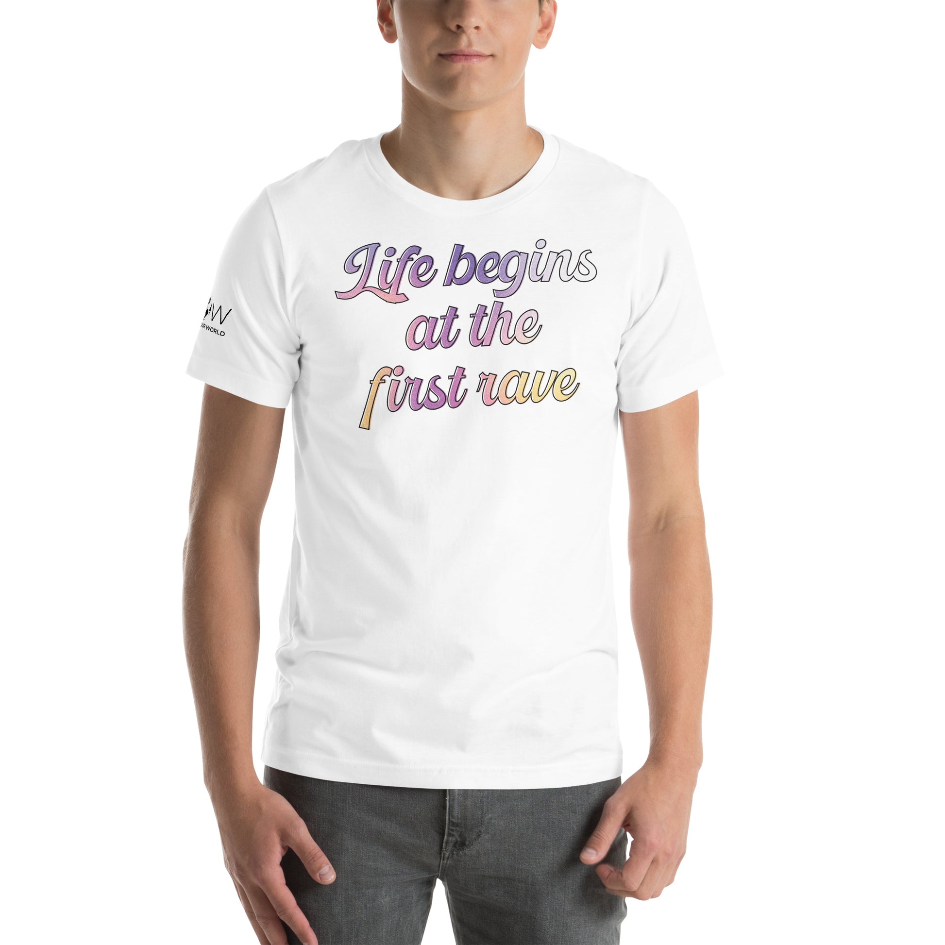 Life Begins at the First Rave White Motivational Men's T-Shirt