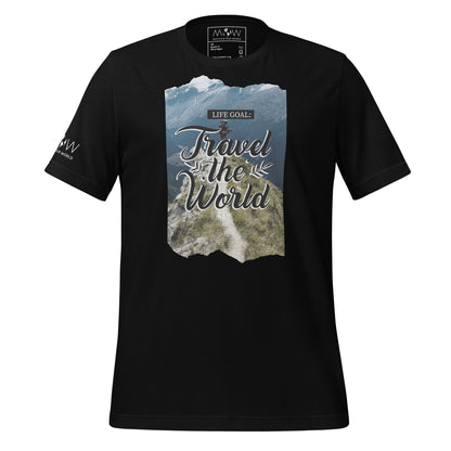 "Life Goal: Travel the World" Men's Motivational Black T-Shirt
