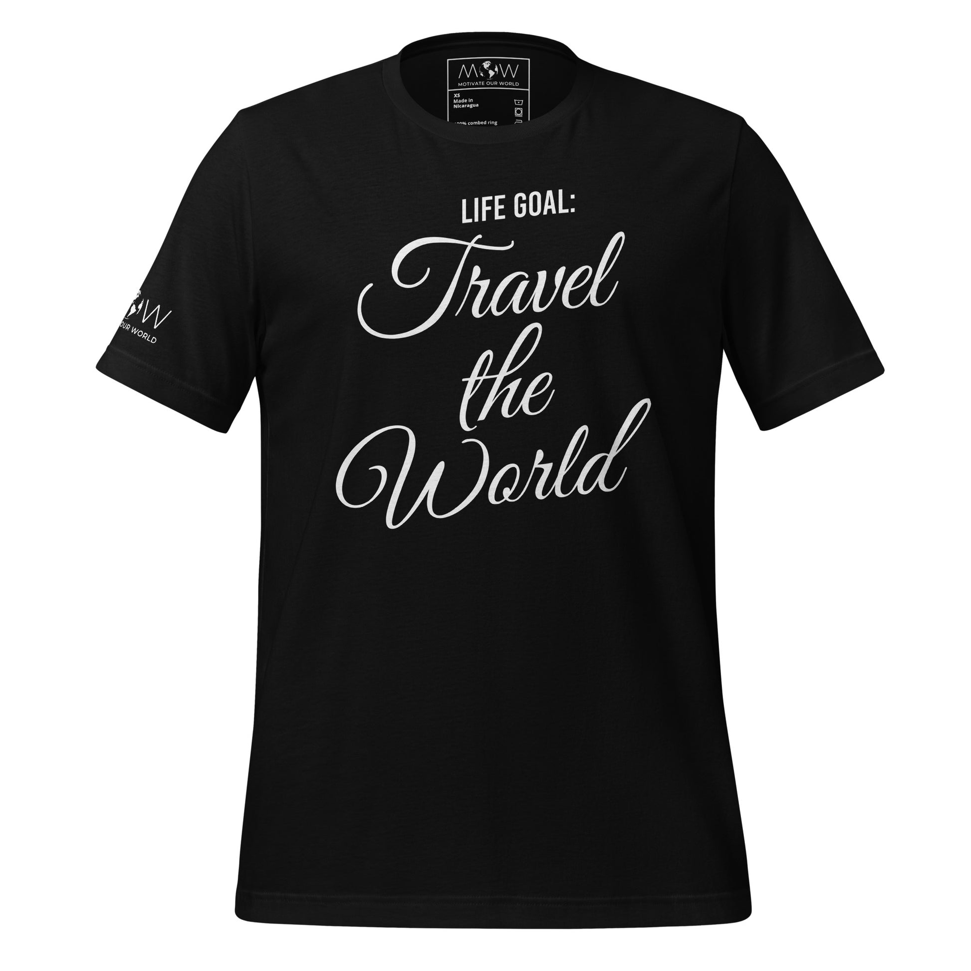 "Life Goal: Travel the World" Men's Motivational Black T-Shirt 