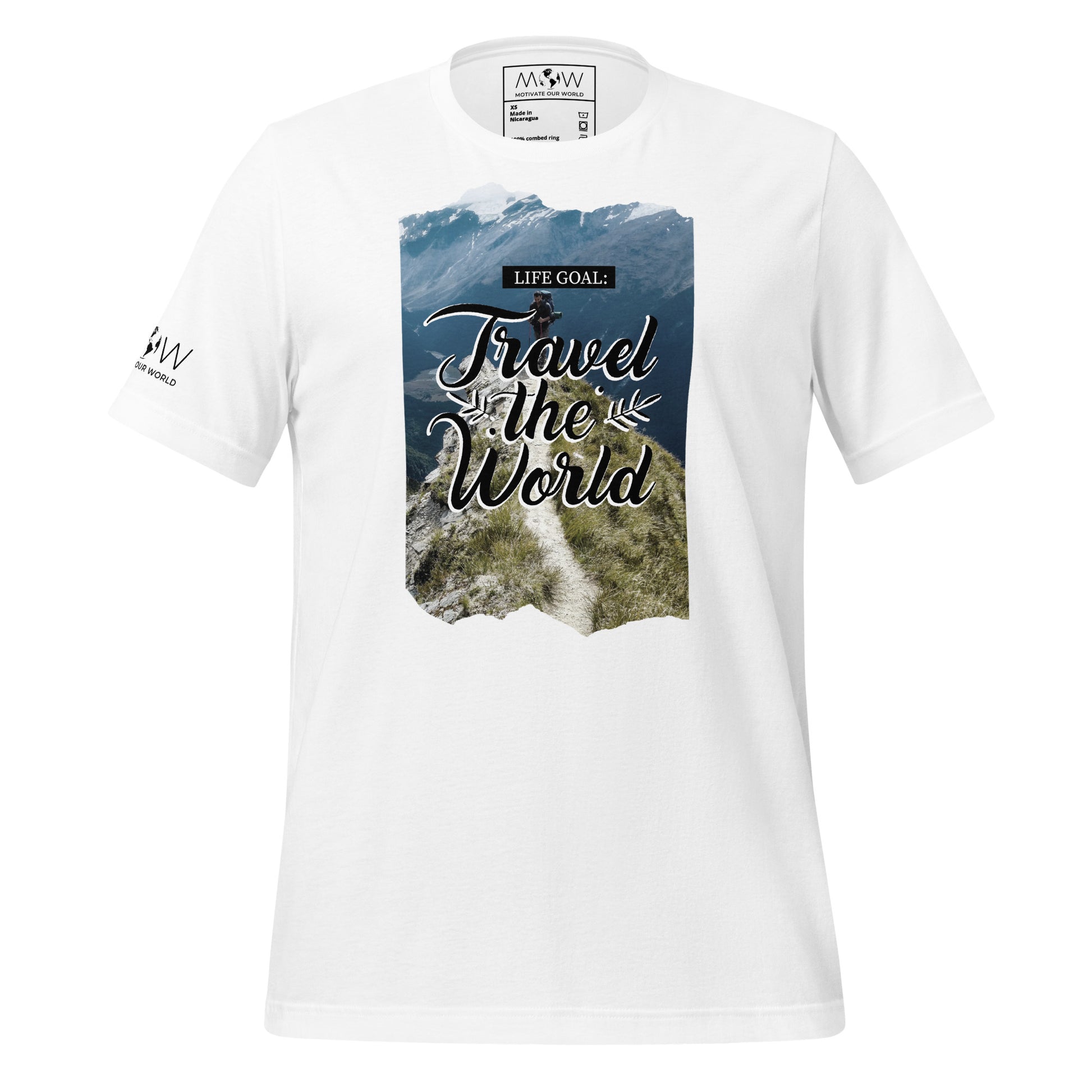 "Life Goal: Travel the World" Men's Motivational White T-Shirt