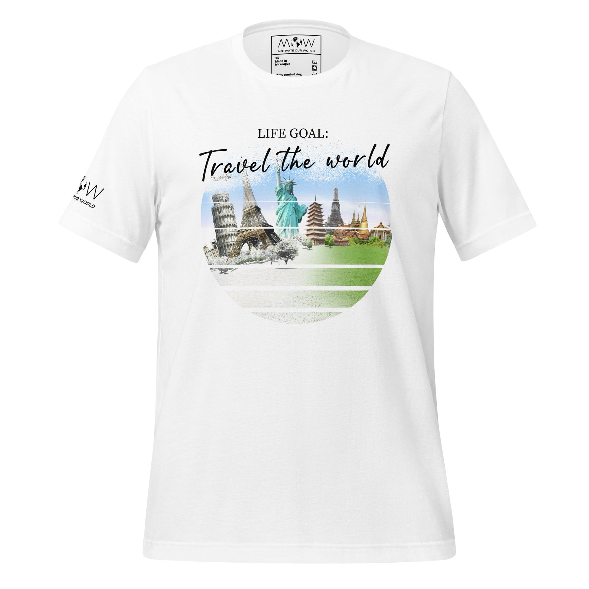 "Life Goal: Travel the World" Men's Motivational White T-Shirt
