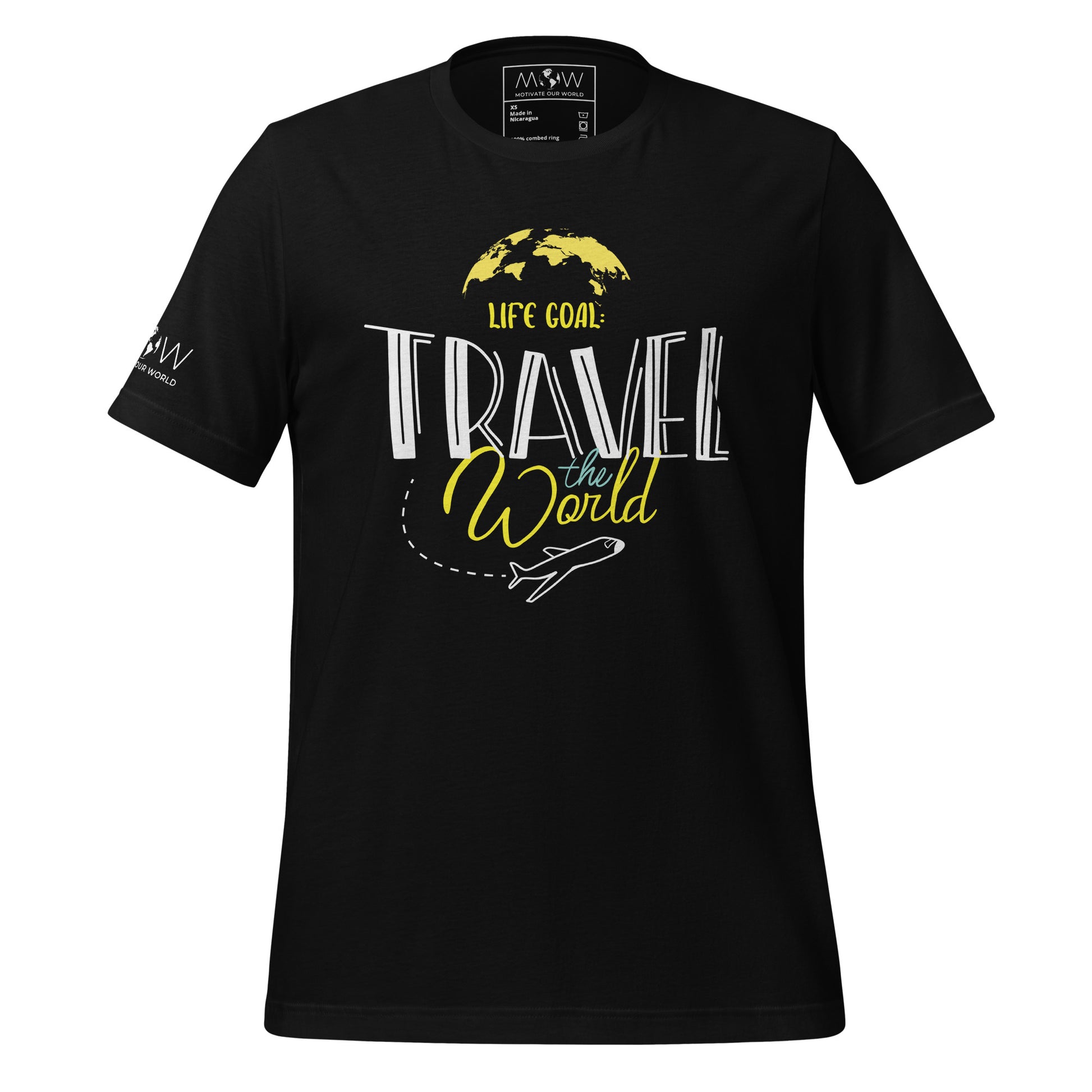 "Life Goal: Travel the World" Men's Motivational Black T-Shirt