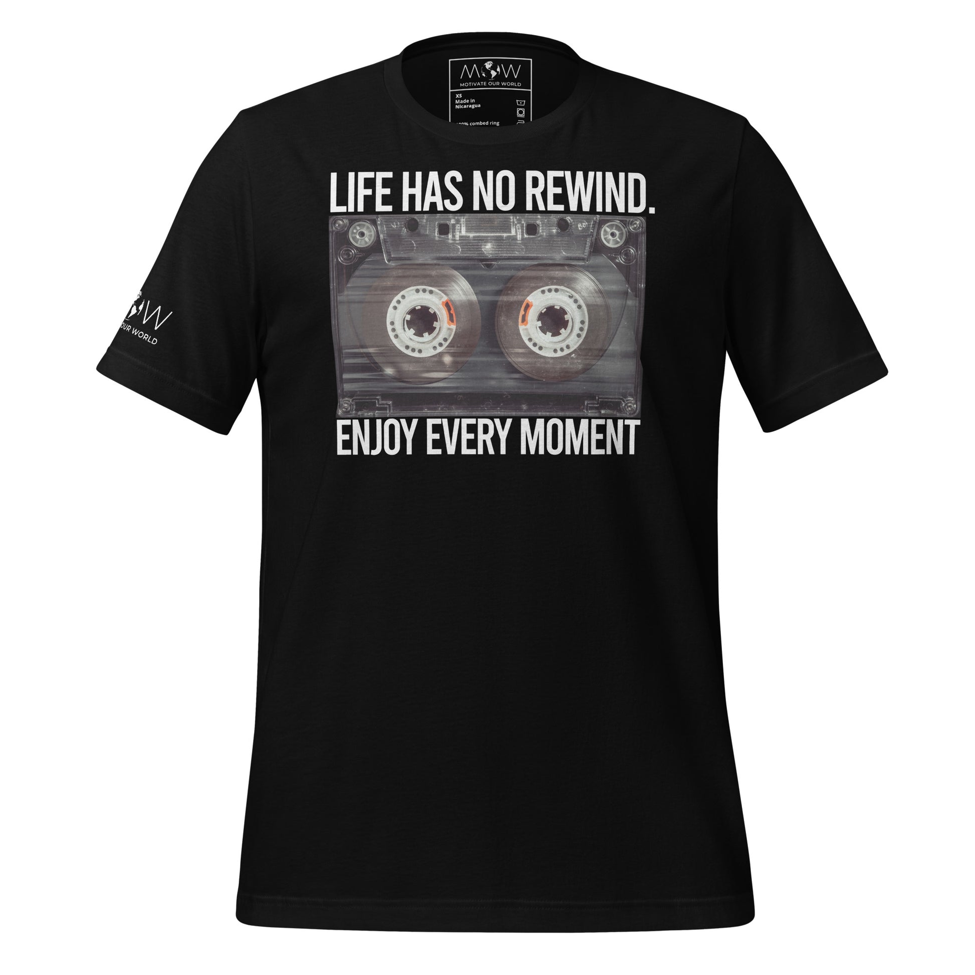 Life Has No Rewind, Enjoy Every Moment - Retro Cassette Black Motivational Men's T-Shirt