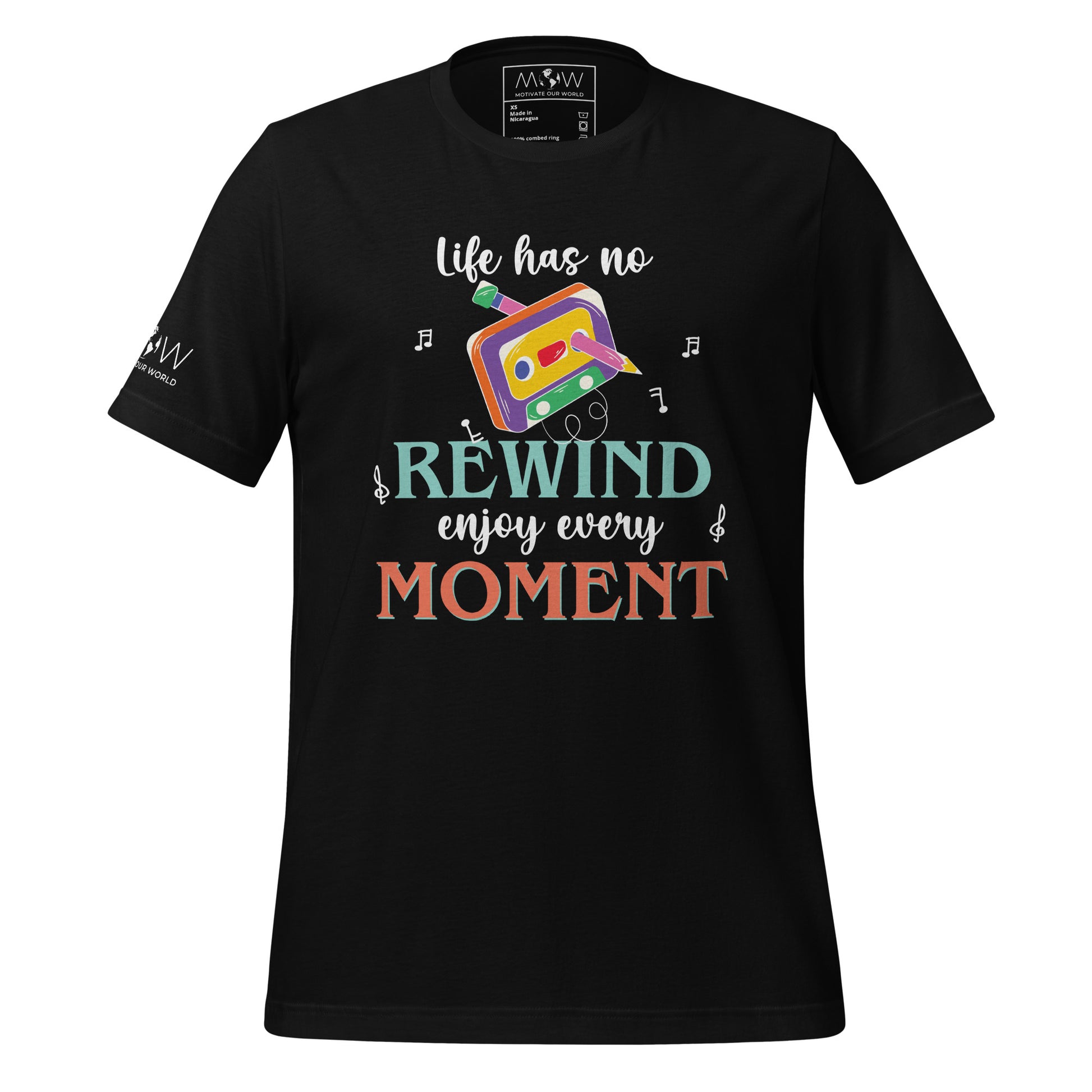 Life Has No Rewind, Enjoy Every Moment Black Motivational Men's T-Shirt