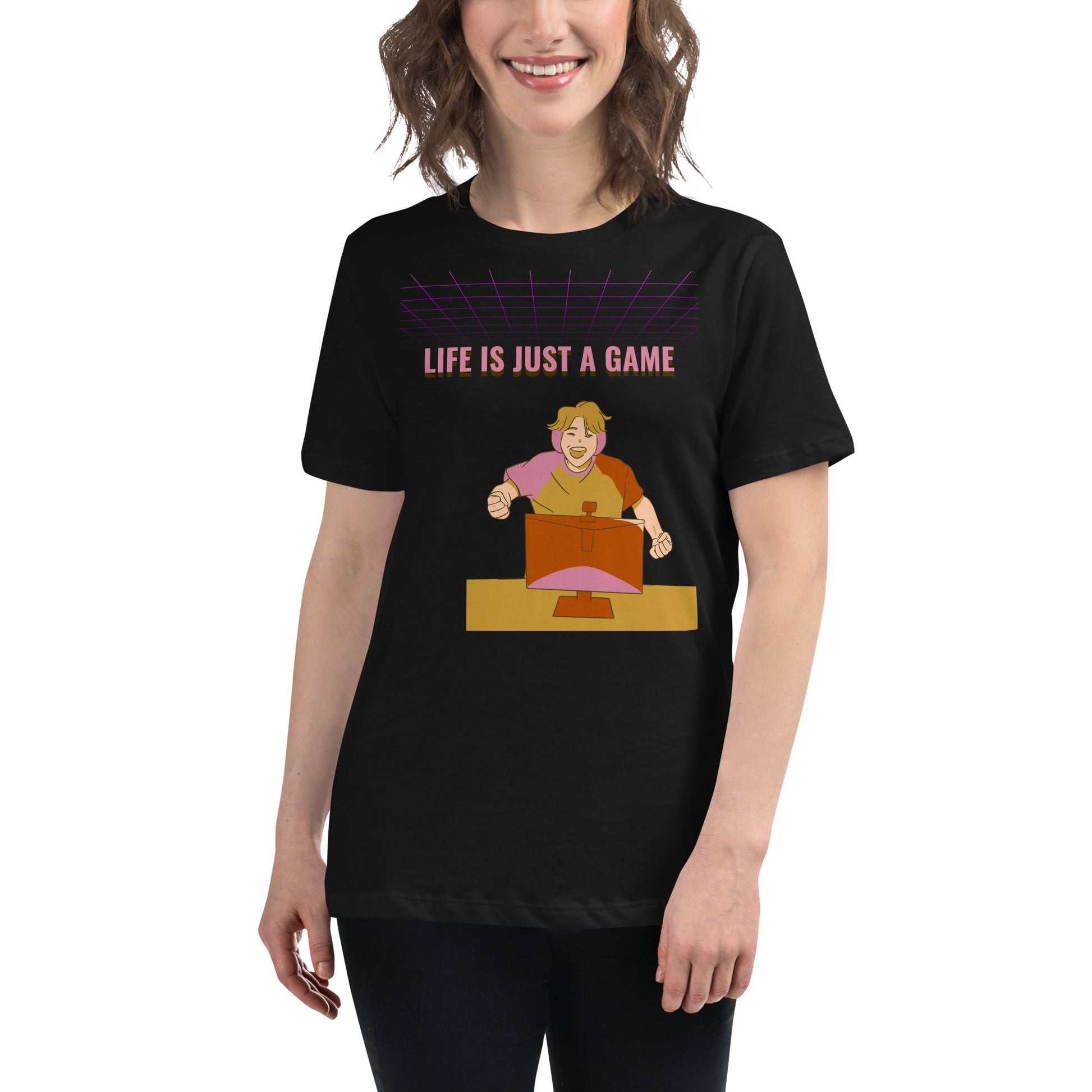 Life Is Just a Game - Happy Black Motivational Women’s T-Shirt Lifestyle