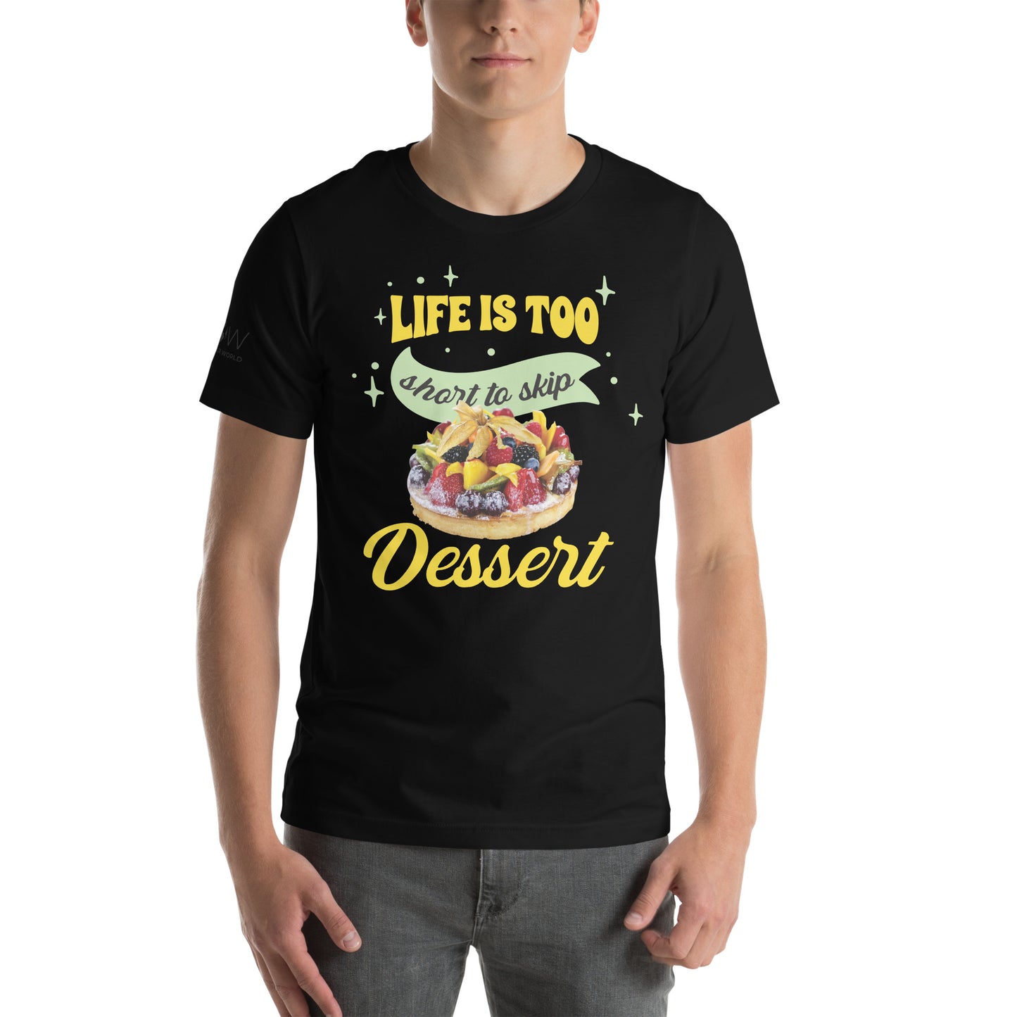 "Life Is Too Short to Skip Dessert" Men's Motivational Black T-Shirt