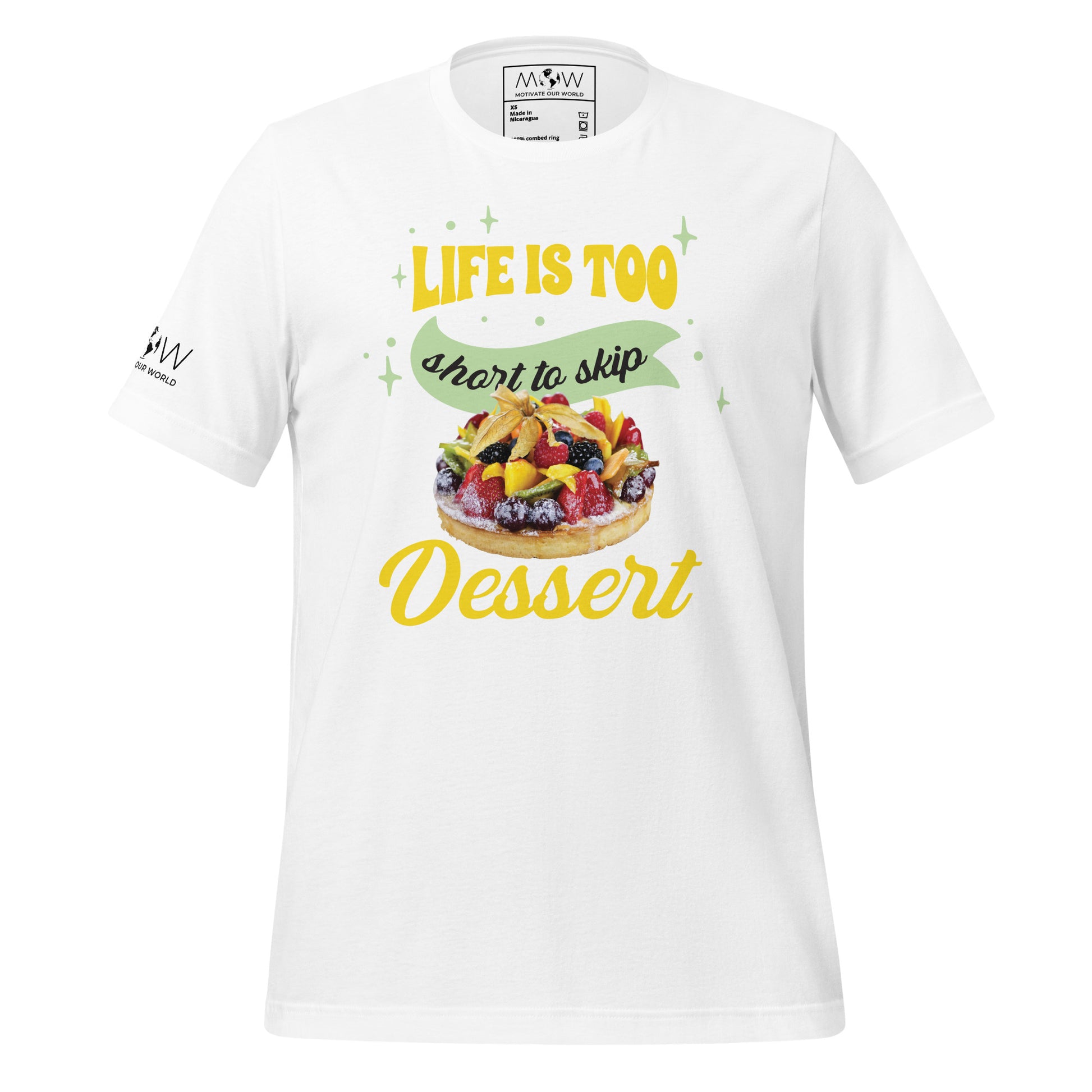 "Life Is Too Short to Skip Dessert" Men's Motivational White T-Shirt