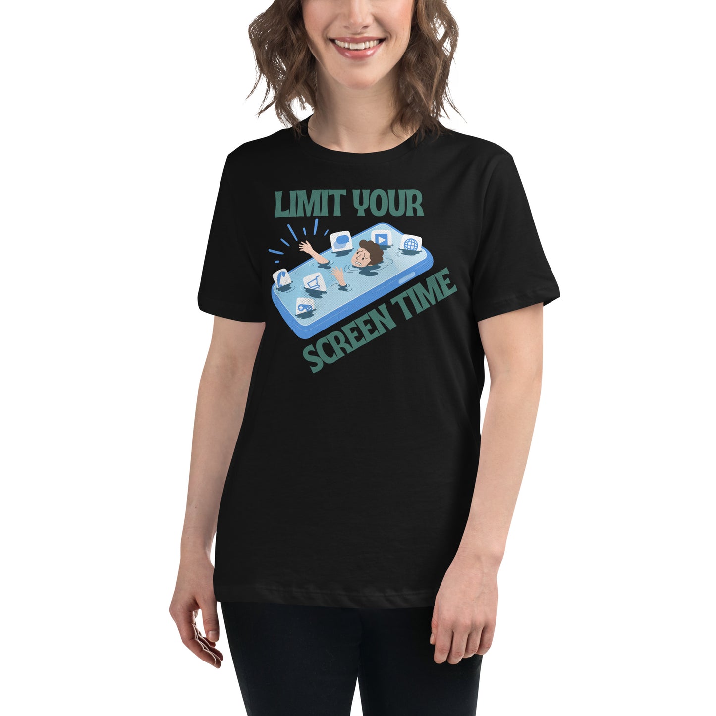 Limit Your Screen Black Motivational Women’s T-Shirt Lifestyle