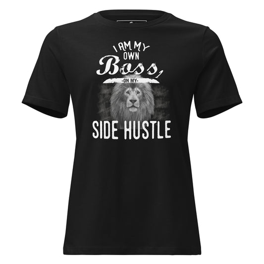 Lion Boss Hustle - I Am My Own Boss Black Motivational Women’s T-Shirt