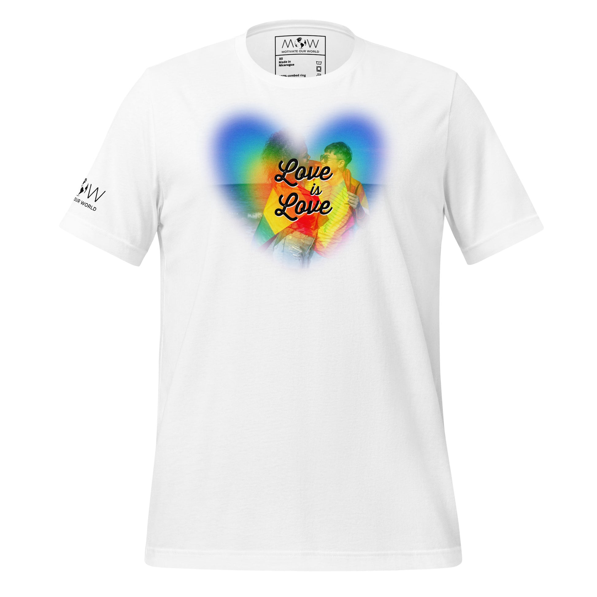 Love Is Love Rainbow Heart – LGBTQ+ Pride White Motivational Men's T-Shirt