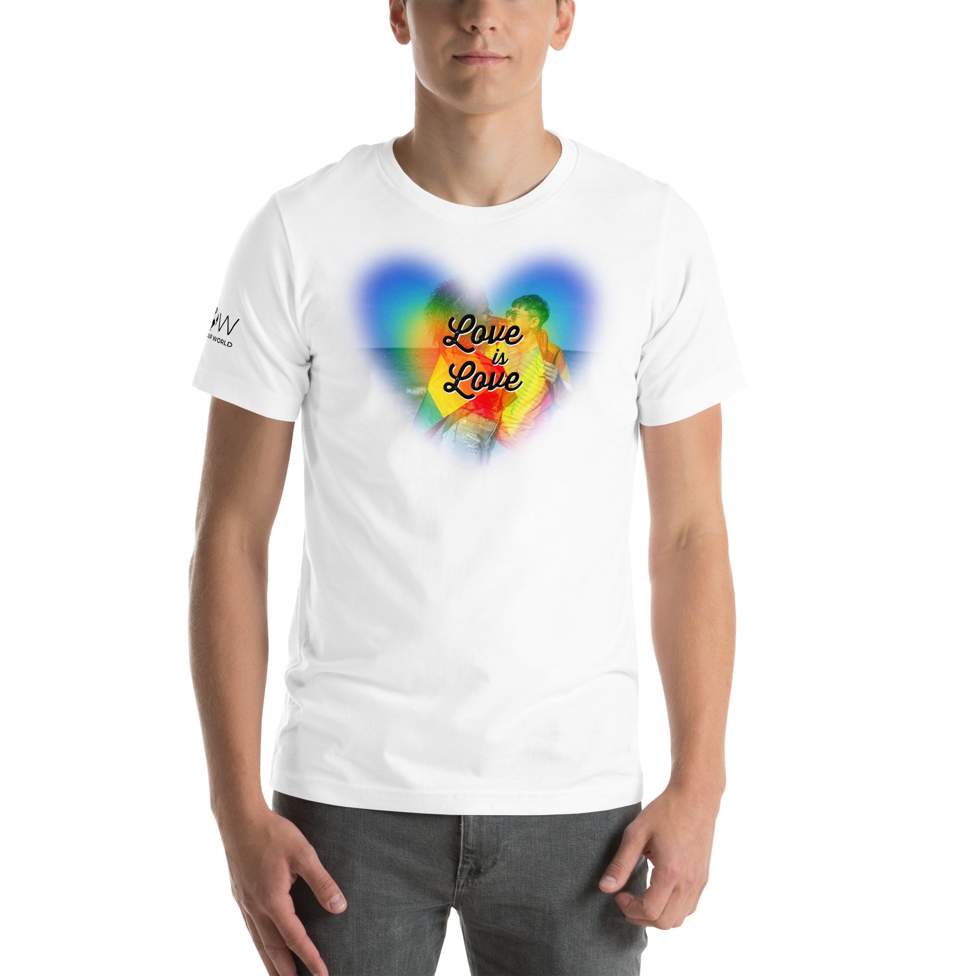 Love Is Love Rainbow Heart – LGBTQ+ Pride White Motivational Men's T-Shirt