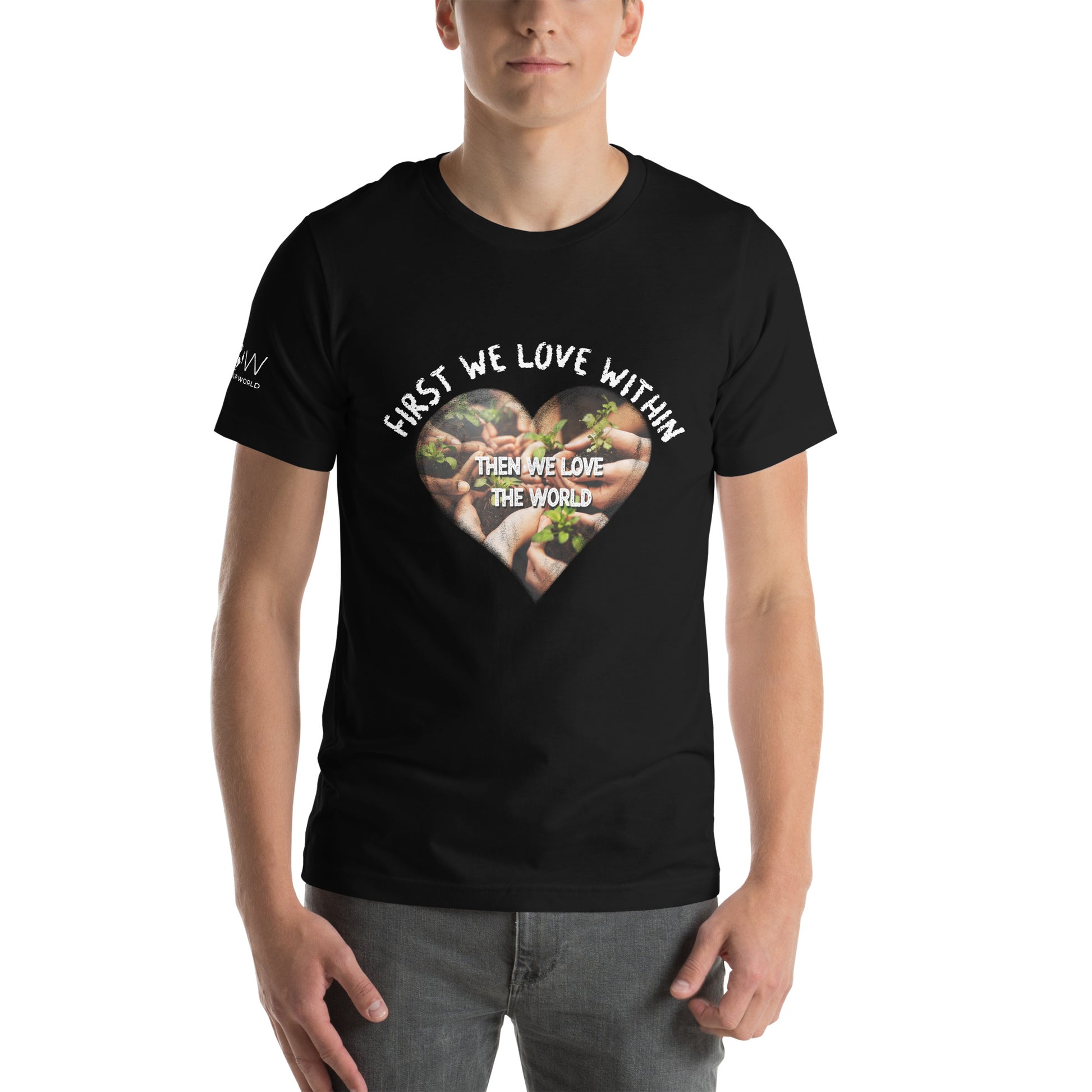 Love Within, Love the World Men's Motivational Black T-Shirt