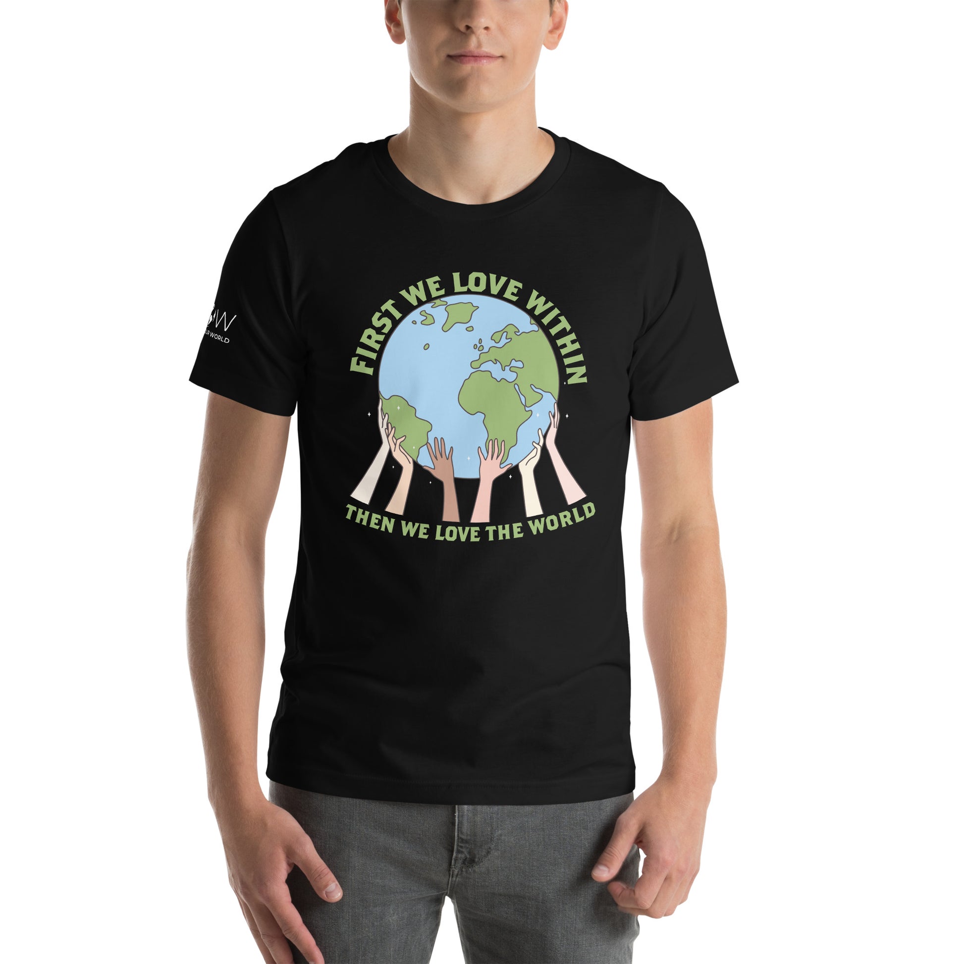 Love Within, Love the World Men's Motivational Black T-Shirt