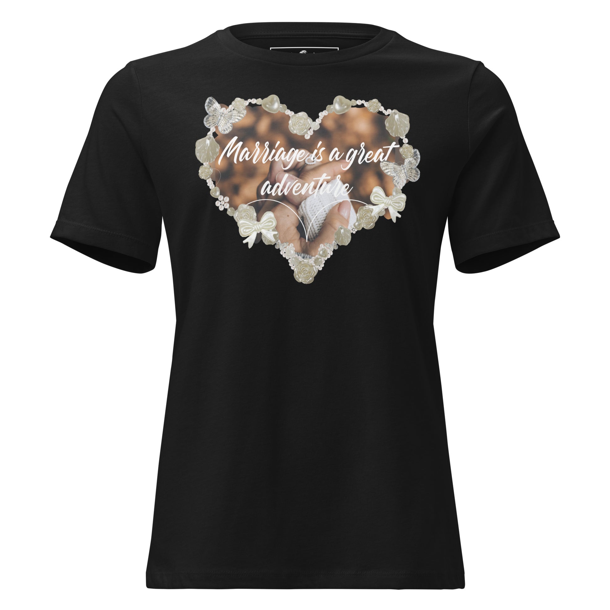 Marriage Is a Great Adventure – Keepsake Heart Edition Black Motivational Women’s T-Shirt