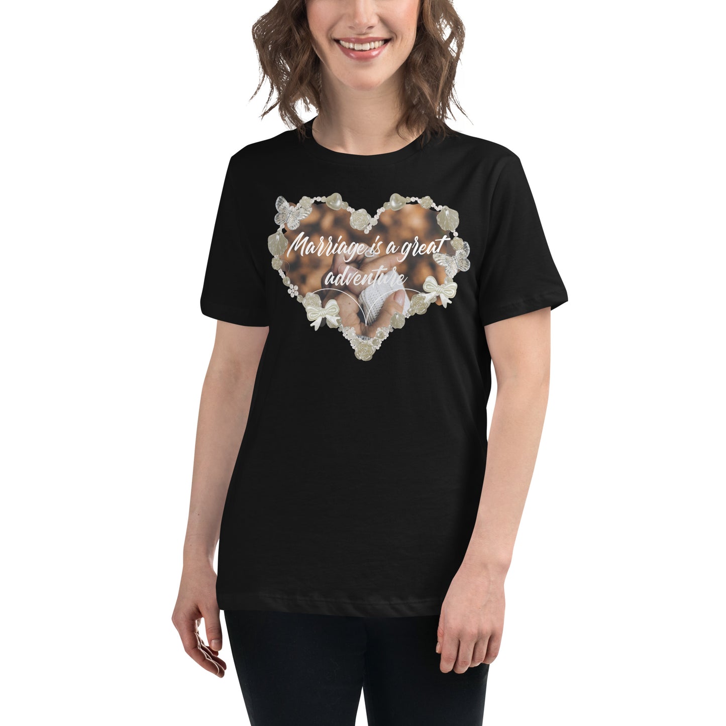 Marriage Is a Great Adventure – Keepsake Heart Edition Black Motivational Women’s T-Shirt Lifestyle