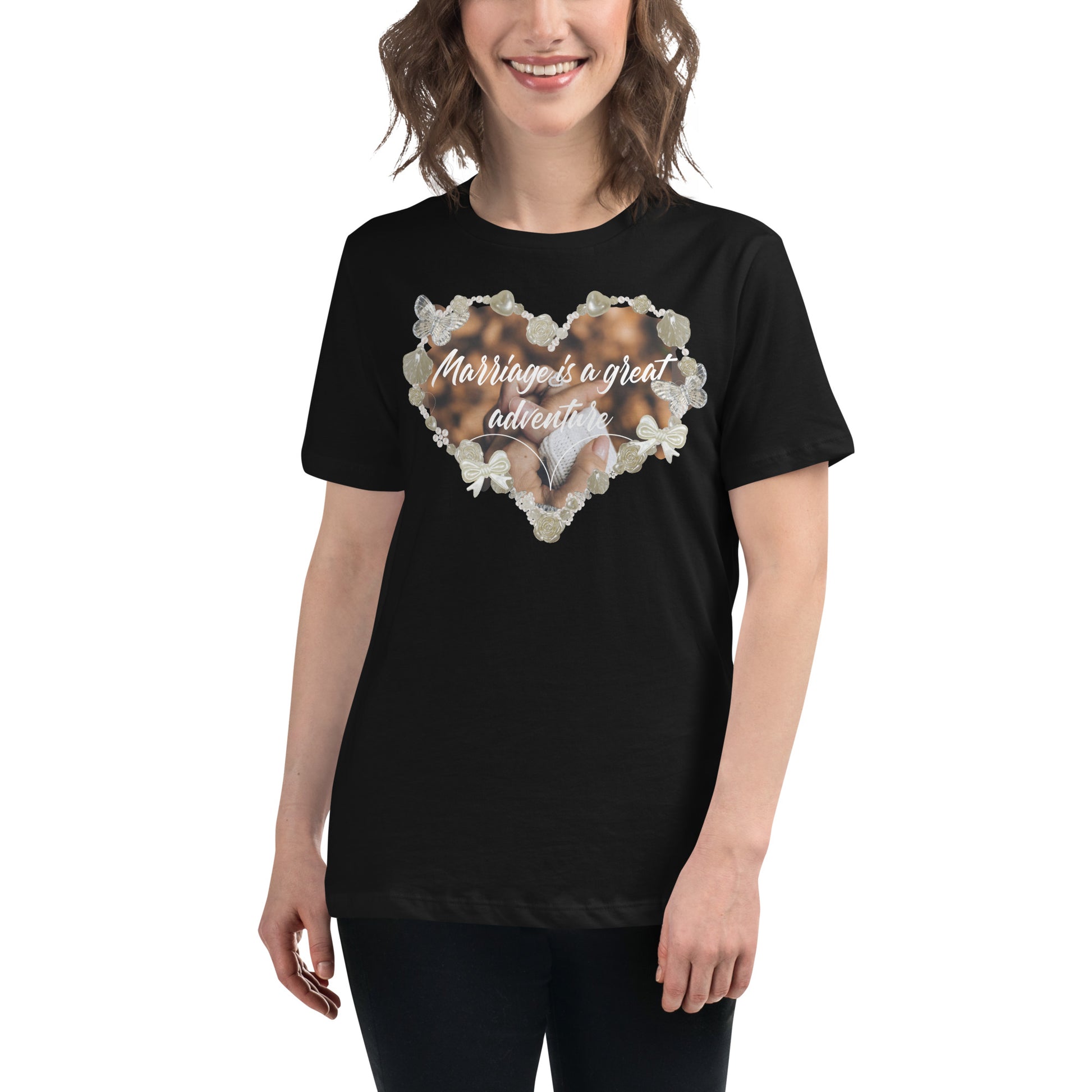Marriage Is a Great Adventure – Keepsake Heart Edition Black Motivational Women’s T-Shirt Lifestyle