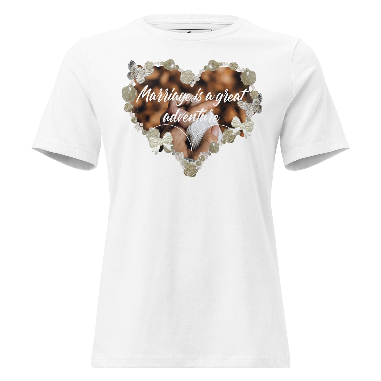 Marriage Is a Great Adventure – Keepsake Heart Edition White Motivational Women’s T-Shirt