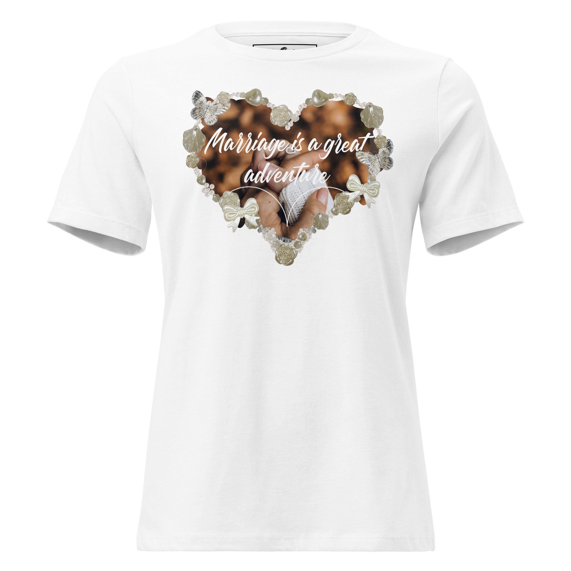 Marriage Is a Great Adventure – Keepsake Heart Edition White Motivational Women’s T-Shirt