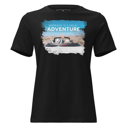Marriage Is a Great Adventure – Road Trip Edition Black Motivational Women’s T-Shirt