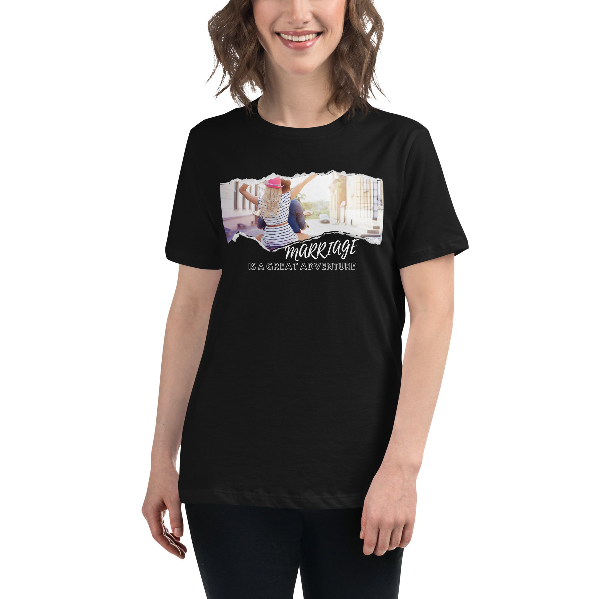 Marriage Is a Great Adventure – Scooter Ride Edition Black Motivational Women’s T-Shirt Lifestyle
