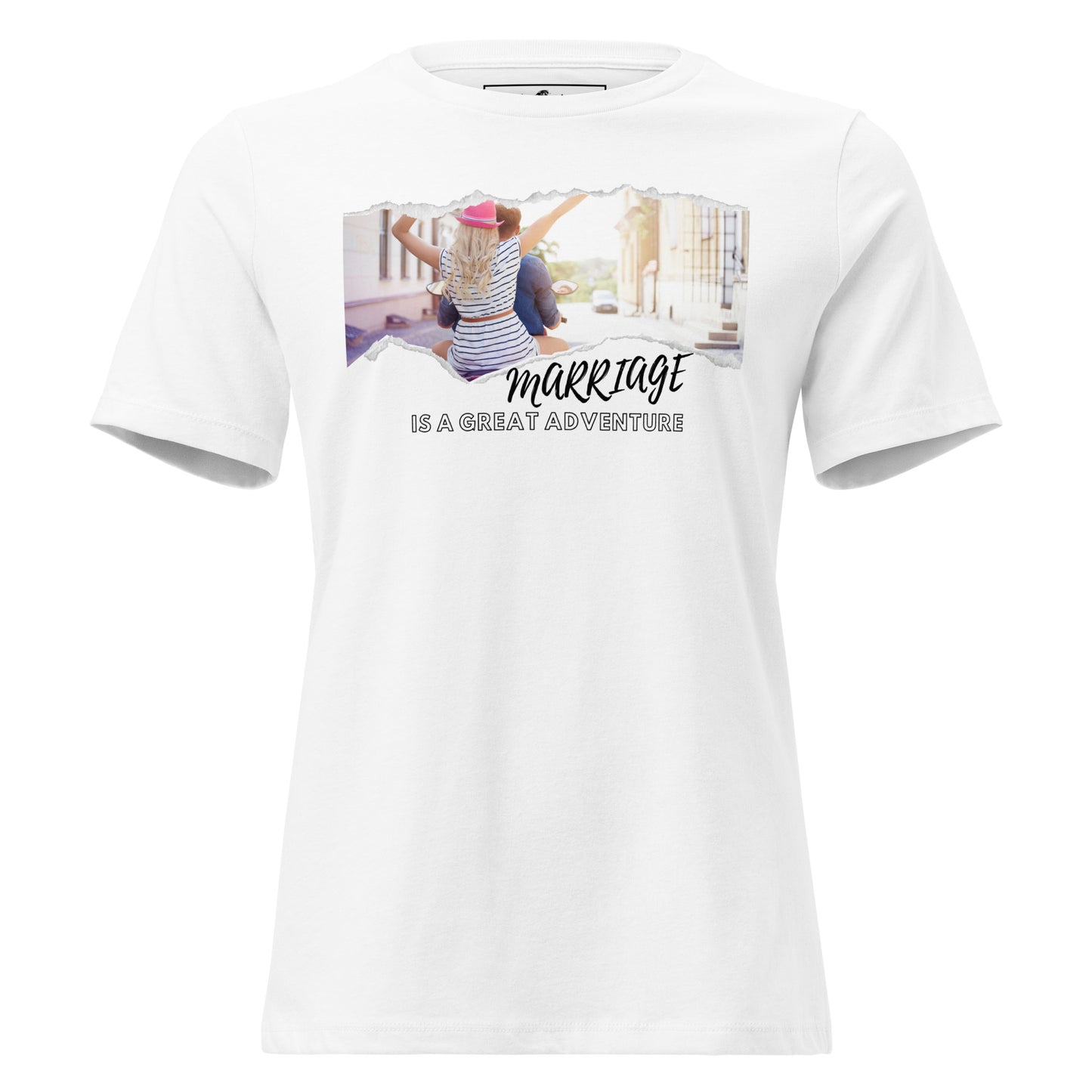 Marriage Is a Great Adventure – Scooter Ride Edition White Motivational Women’s T-Shirt