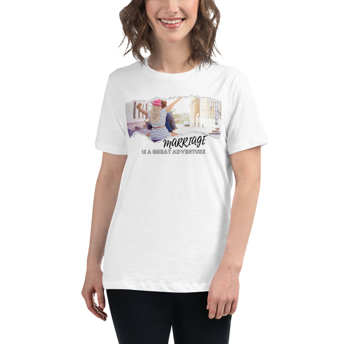Marriage Is a Great Adventure – Scooter Ride Edition White Motivational Women’s T-Shirt Lifestyle
