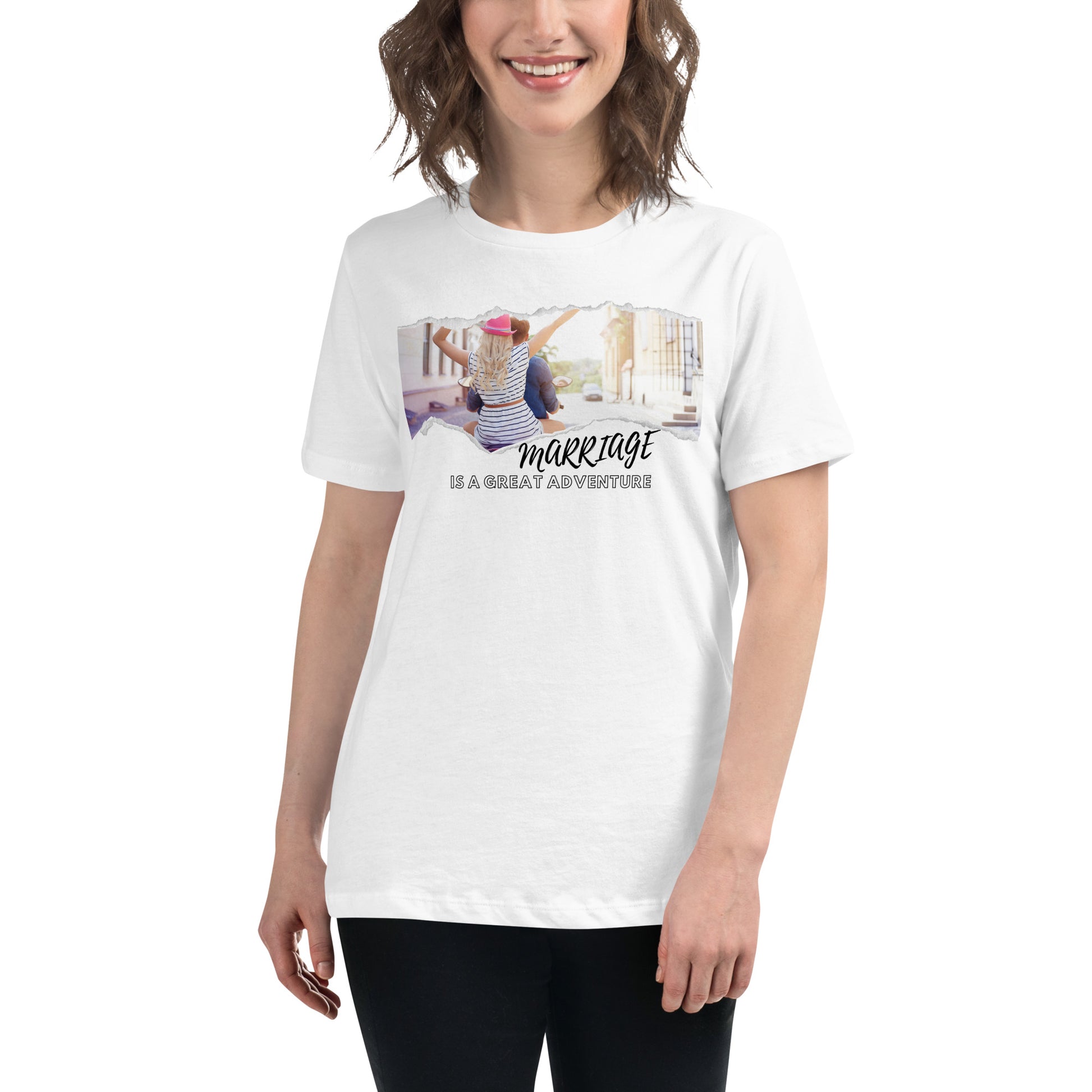 Marriage Is a Great Adventure – Scooter Ride Edition White Motivational Women’s T-Shirt Lifestyle
