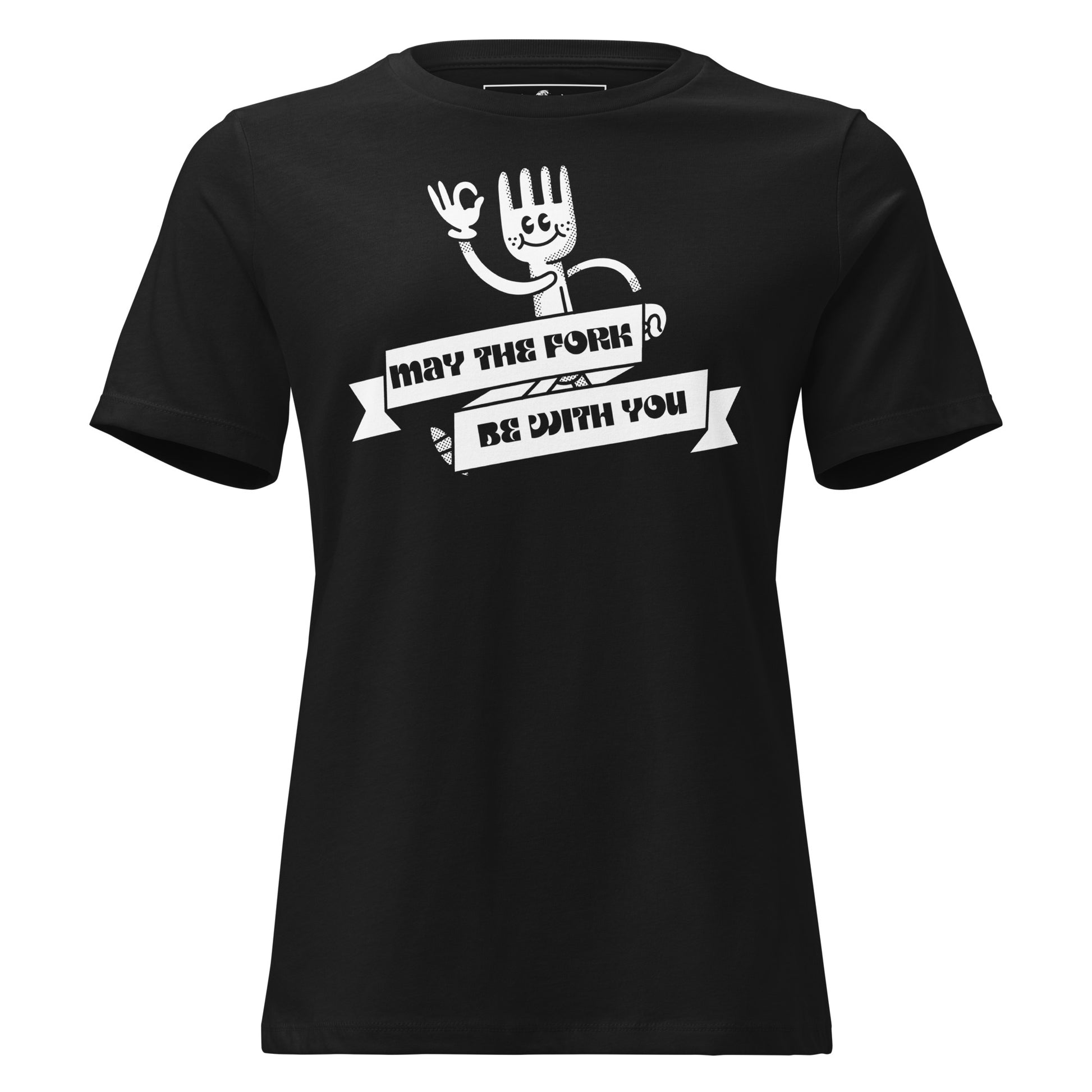 May The Fork Be With You Cartoon Black Motivational Women’s T-Shirt