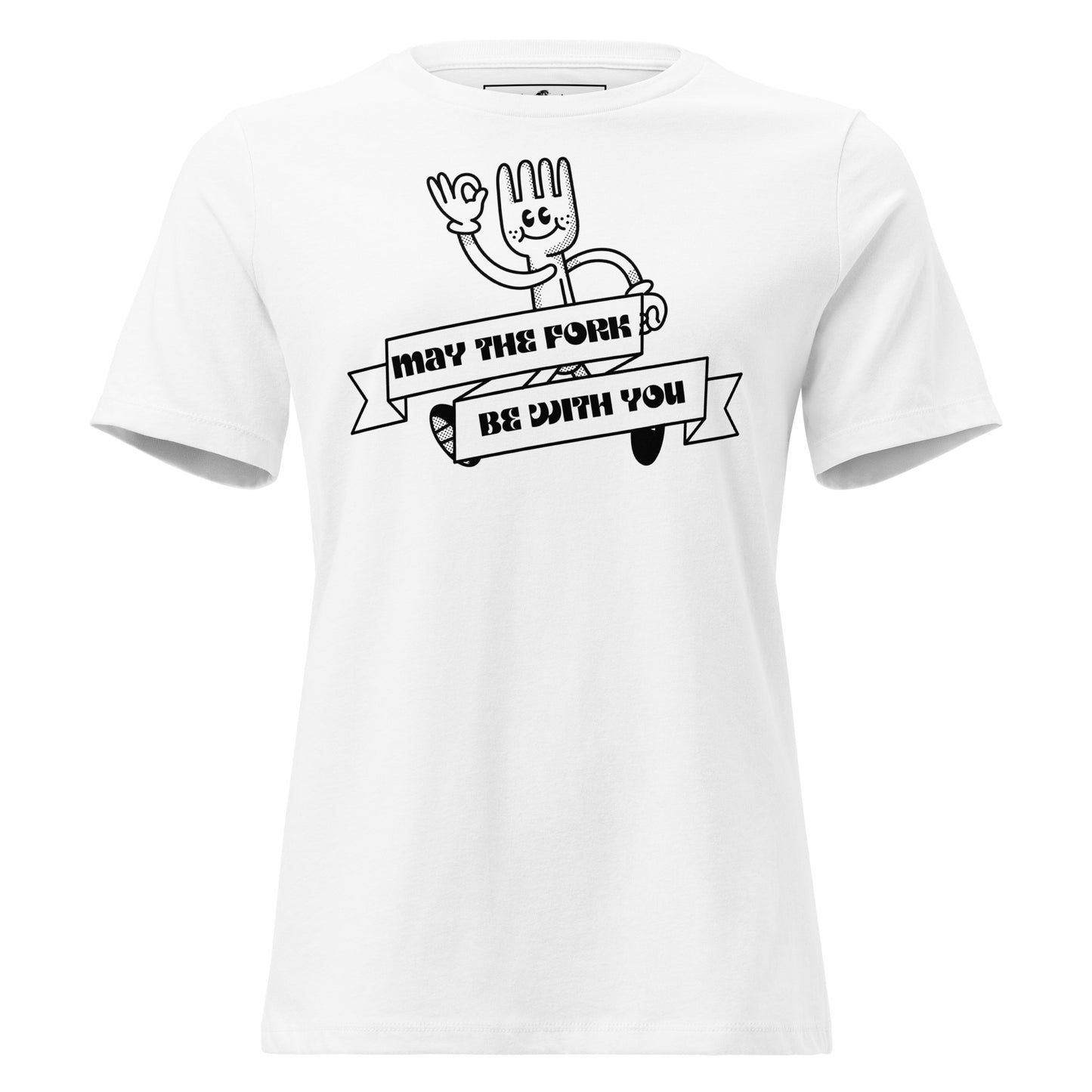 May The Fork Be With You Cartoon White Motivational Women’s T-Shirt