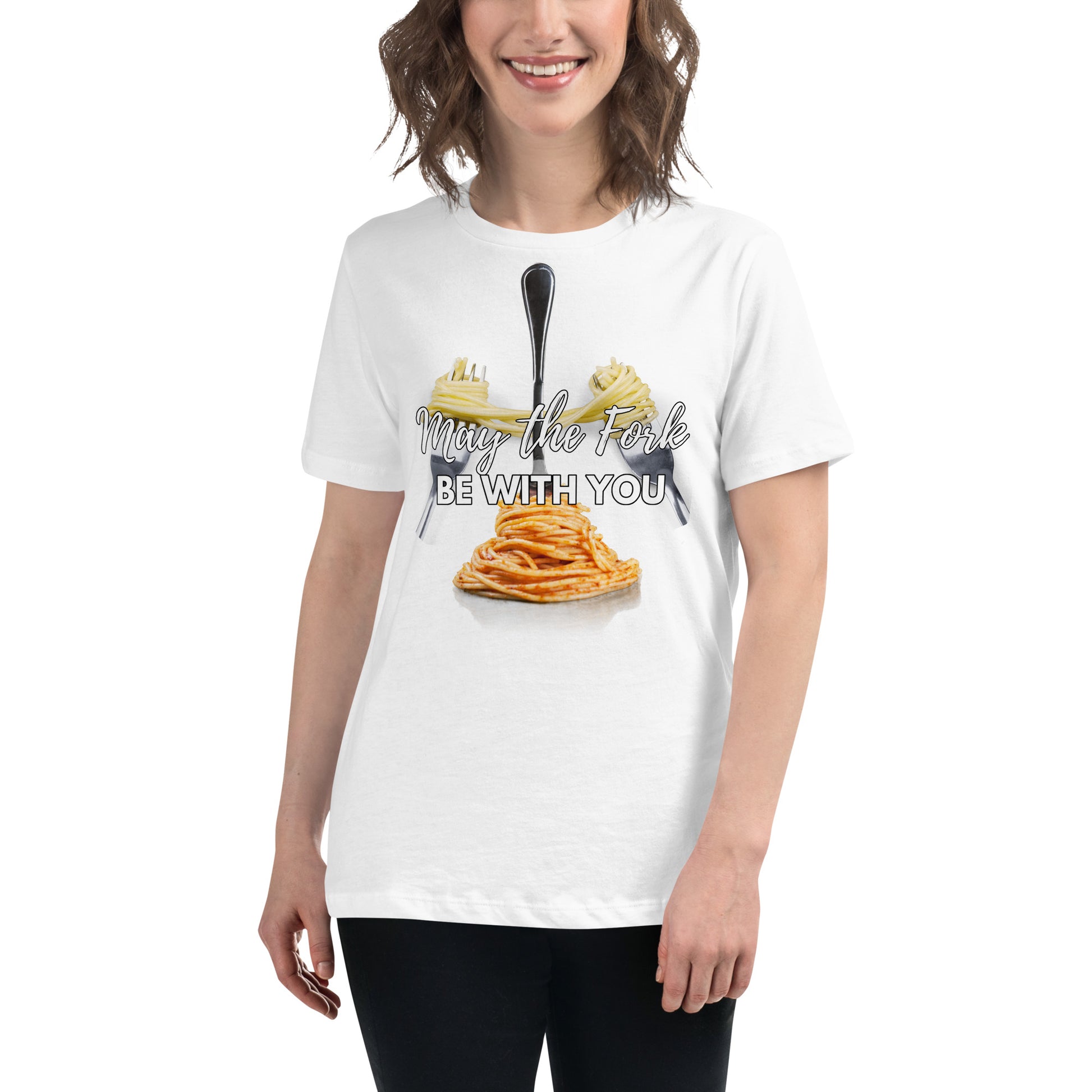 May The Fork Be With You Pasta White Motivational Women’s T-Shirt Lifestyle