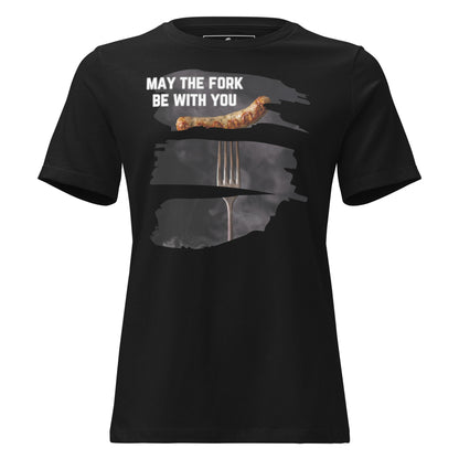 May The Fork Be With You Sausage Black Motivational Women’s T-Shirt