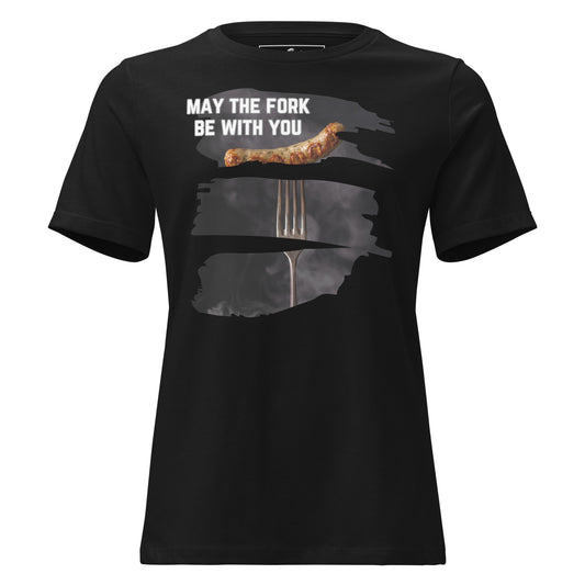May The Fork Be With You Sausage Black Motivational Women’s T-Shirt