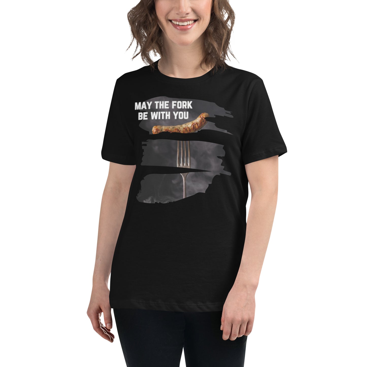 May The Fork Be With You Sausage Black Motivational Women’s T-Shirt Lifestyle